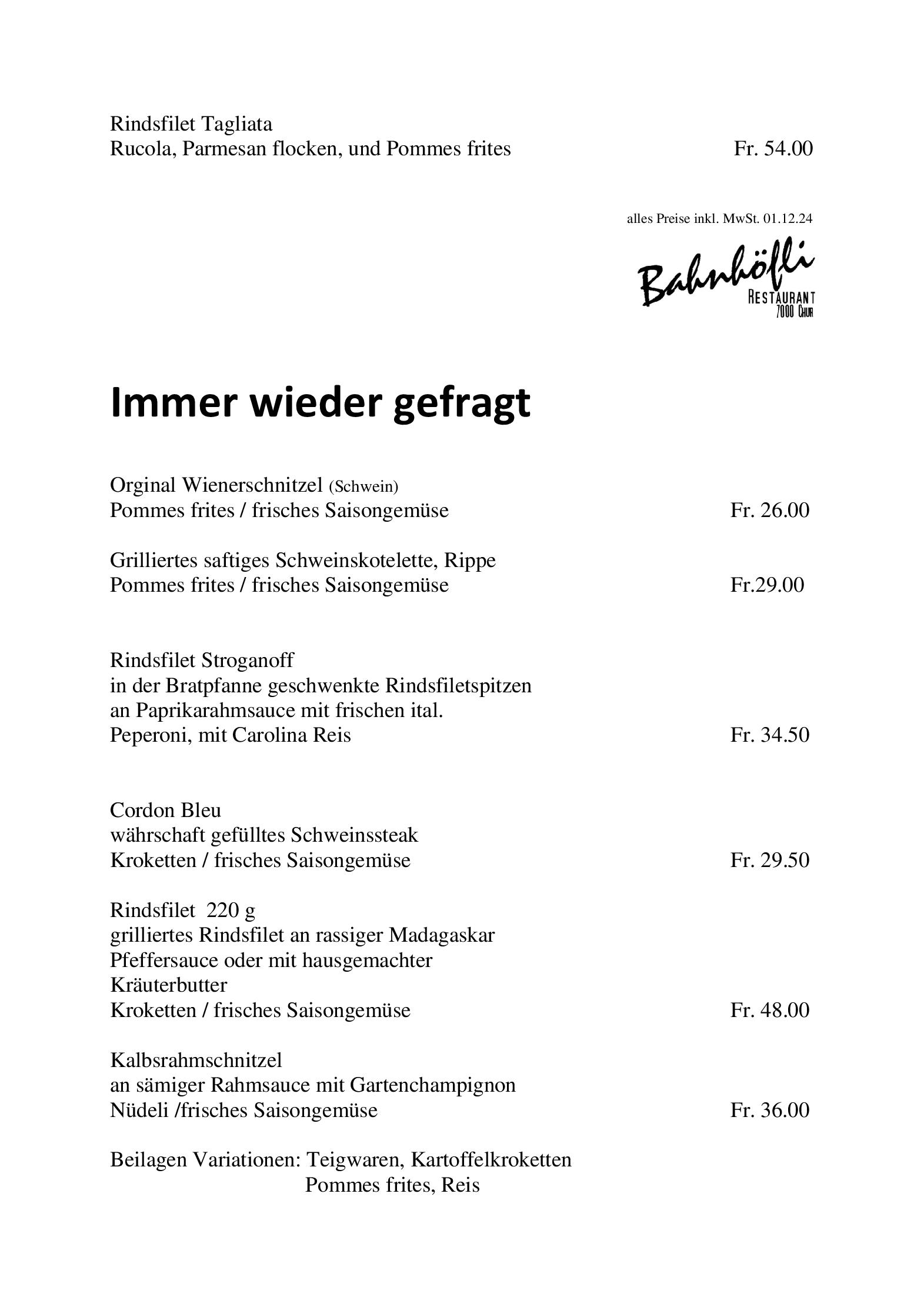 Speisekarte Bahnhoefli in  Chur, Seite 7