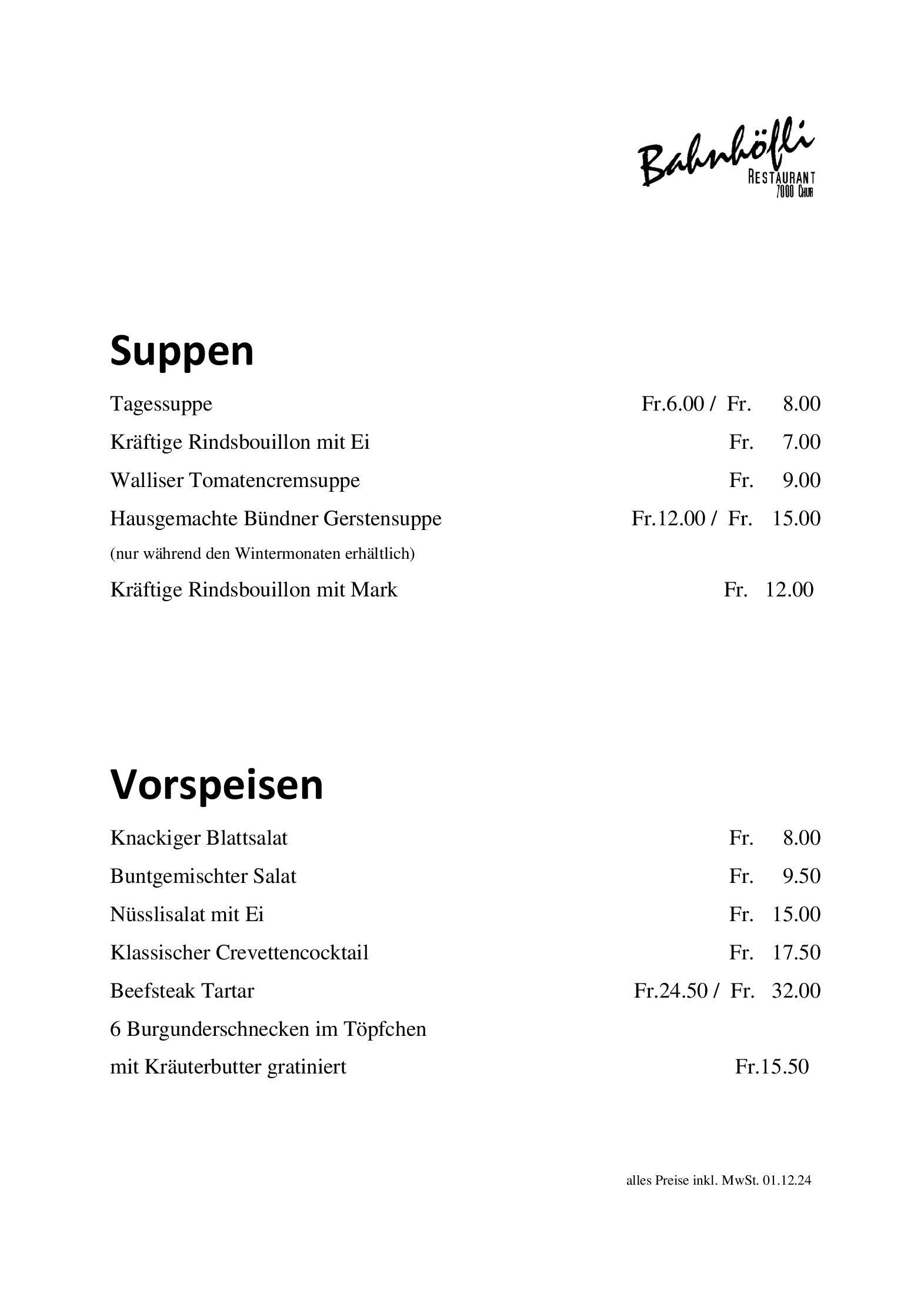 Speisekarte Bahnhoefli in  Chur, Seite 8