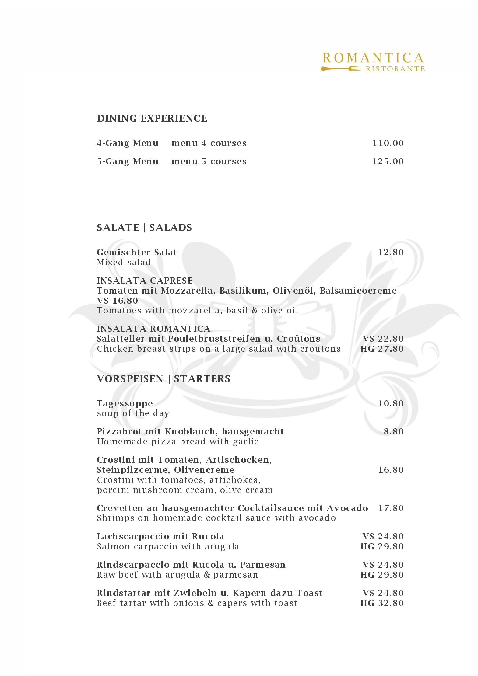 Speisekarte Ristorante Romantica in Rumlang, Seite 5