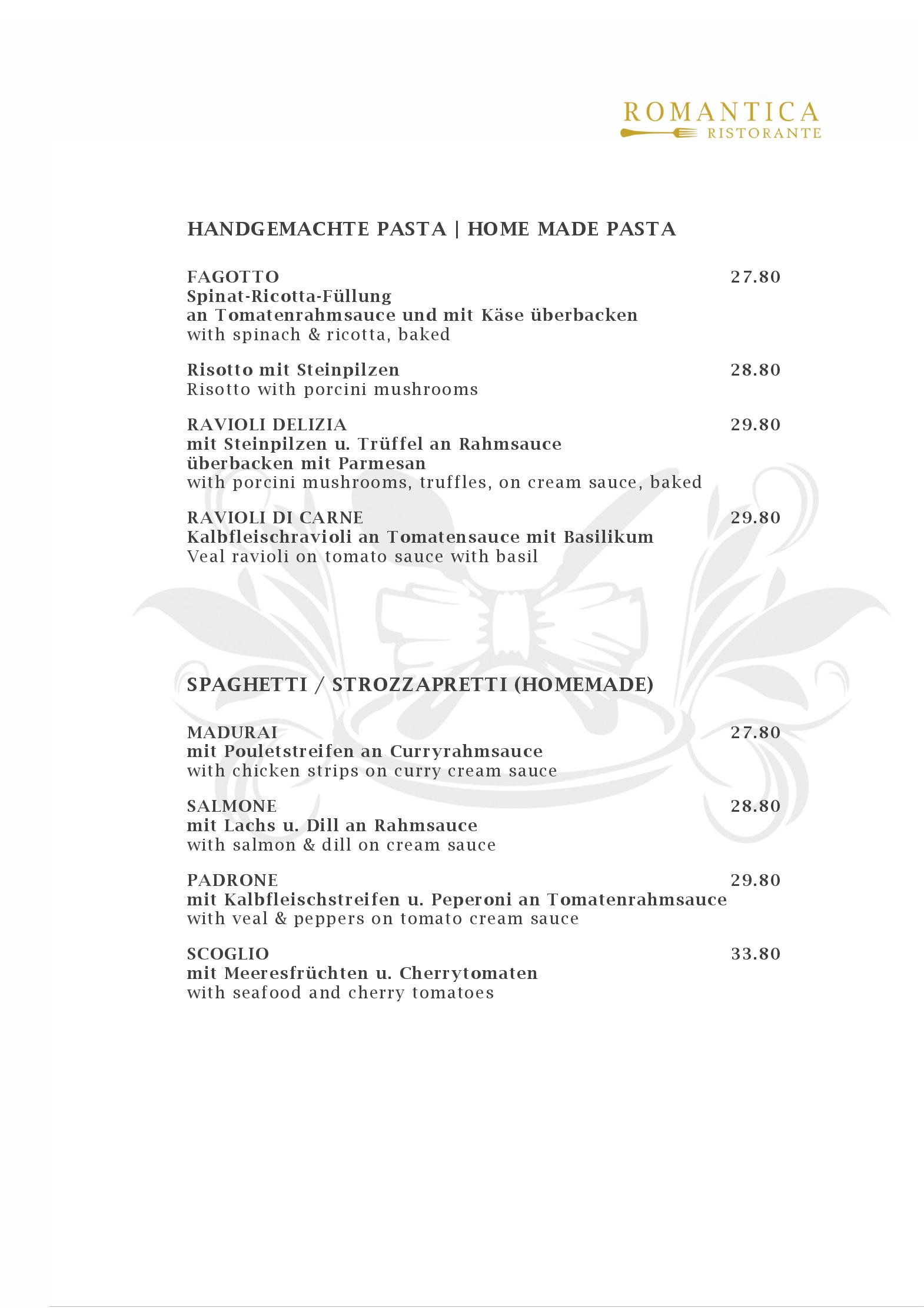 Speisekarte Ristorante Romantica in Rumlang, Seite 3