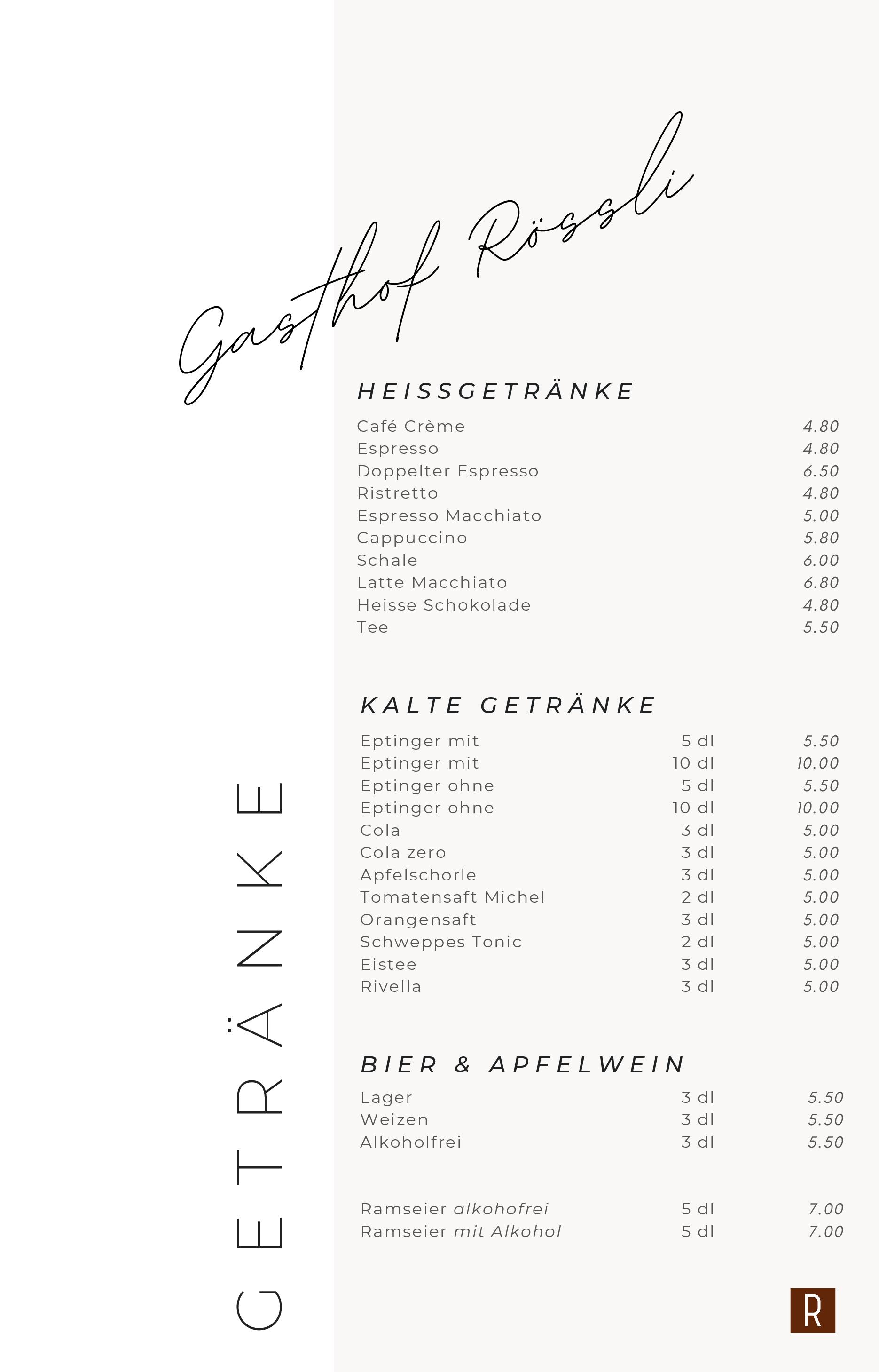 Speisekarte Rössli in Würenlos, Seite 2