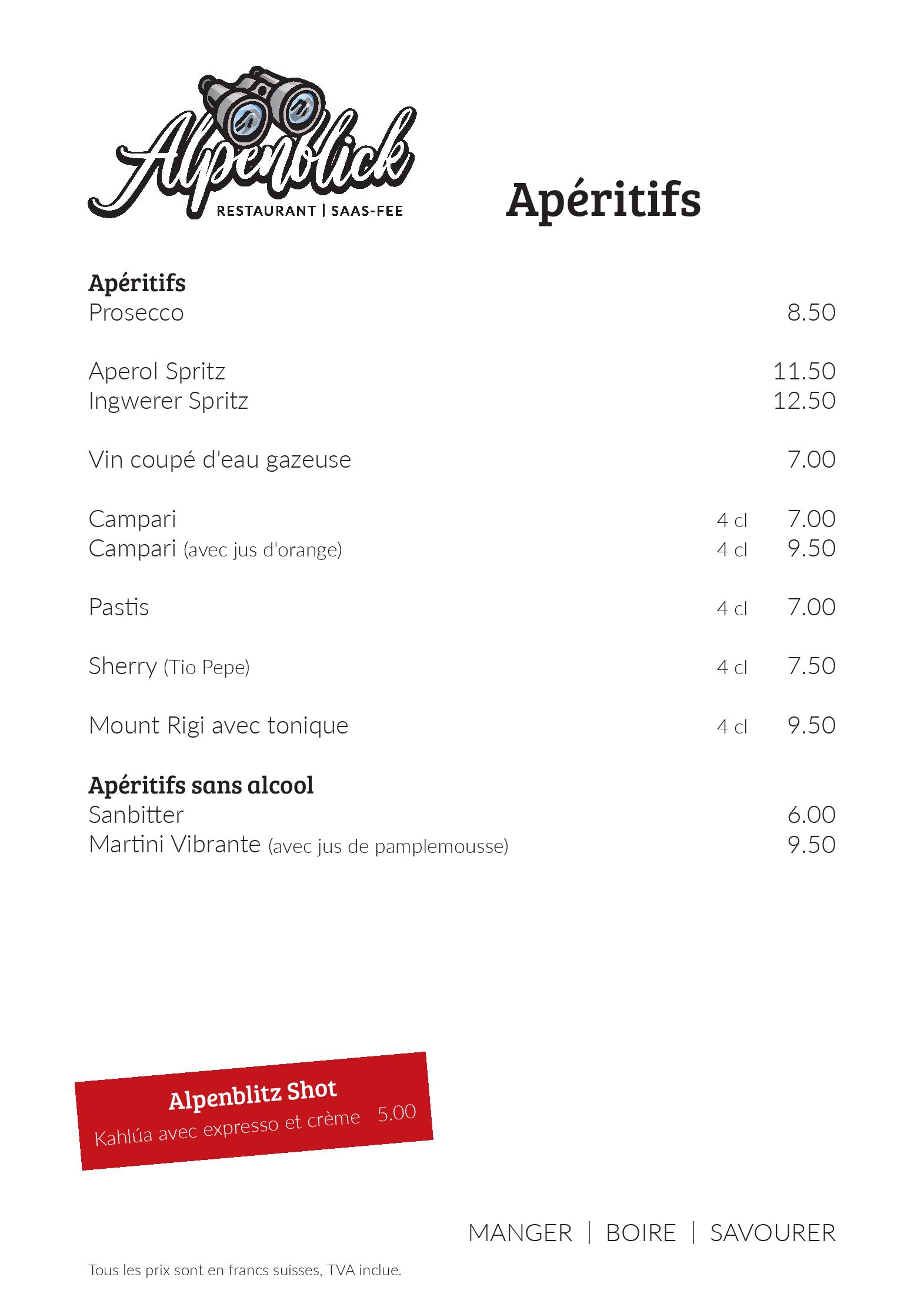 Speisekarte Restaurant Alpenblick in Saas-Fee, Seite 6