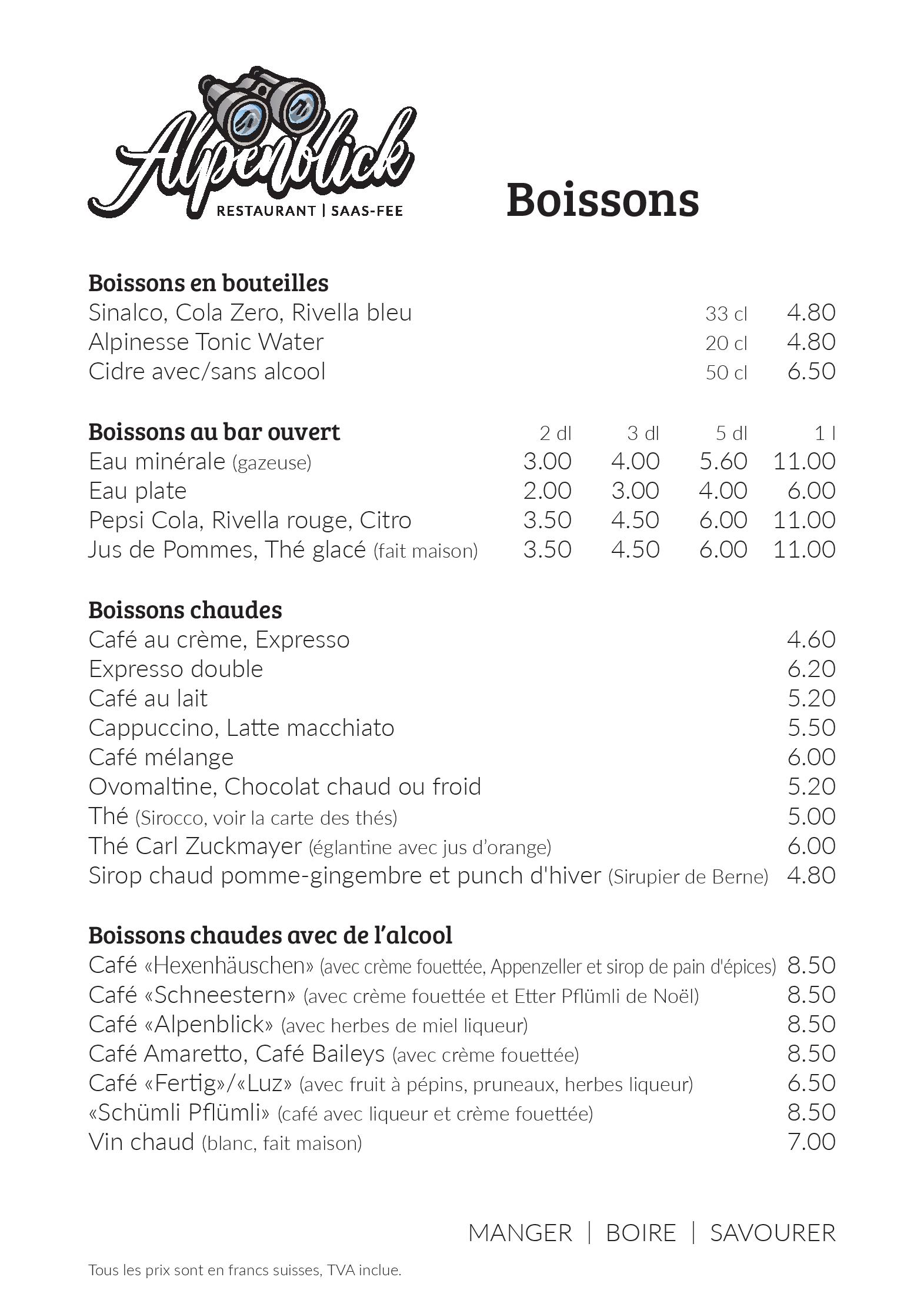 Speisekarte Restaurant Alpenblick in Saas-Fee, Seite 7