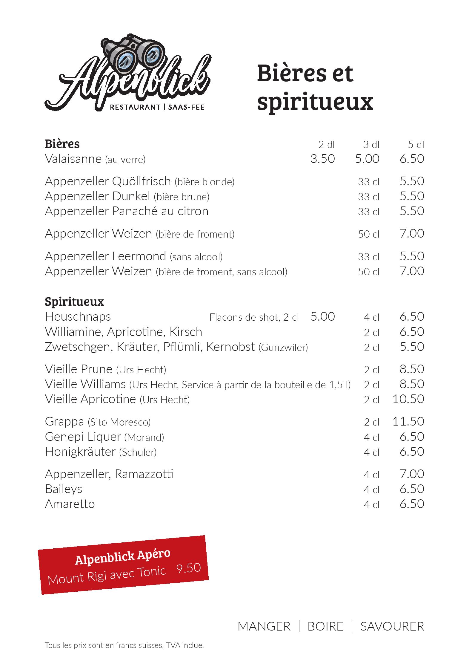 Speisekarte Restaurant Alpenblick in Saas-Fee, Seite 11