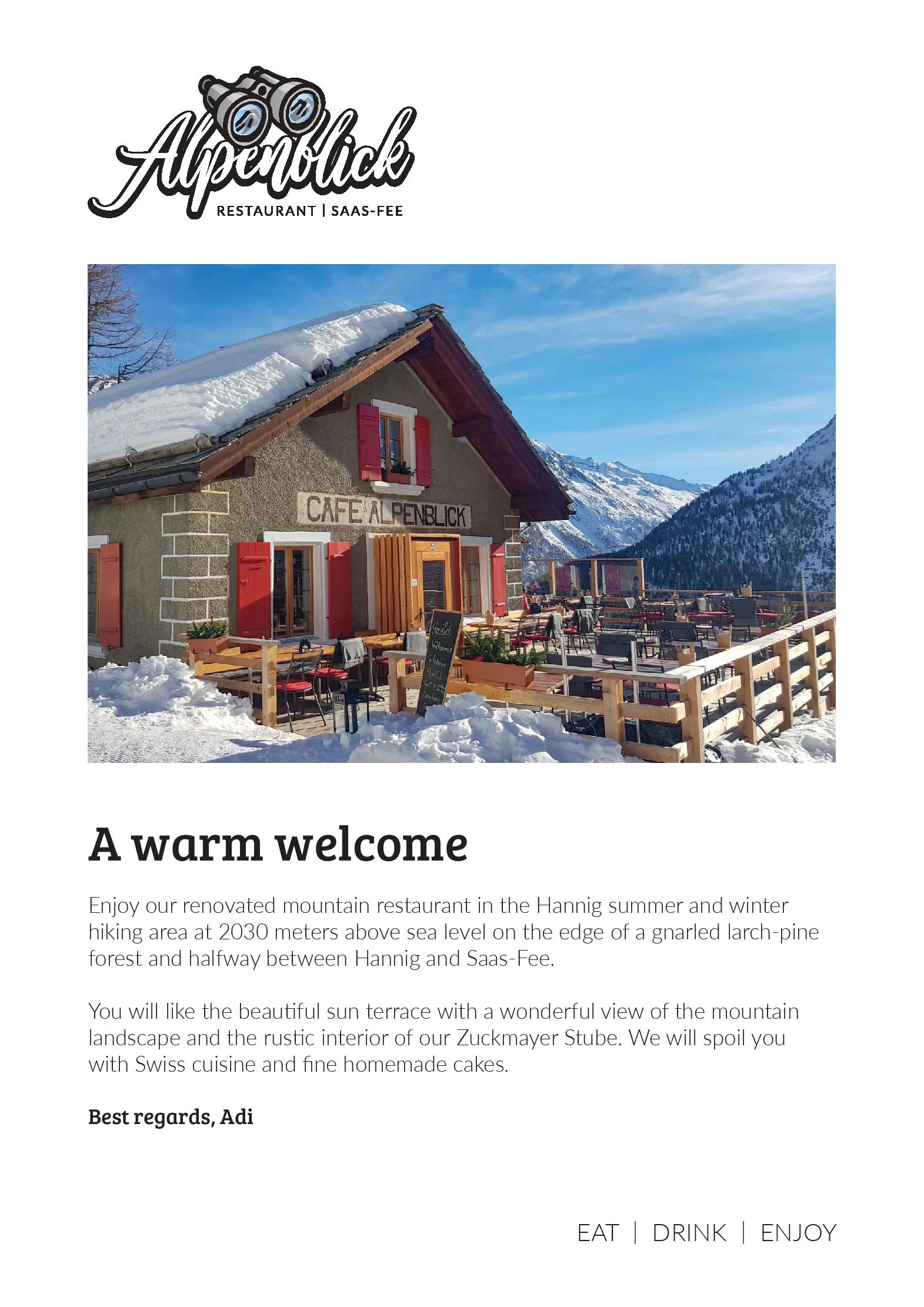 Speisekarte Restaurant Alpenblick in Saas-Fee, Seite 3