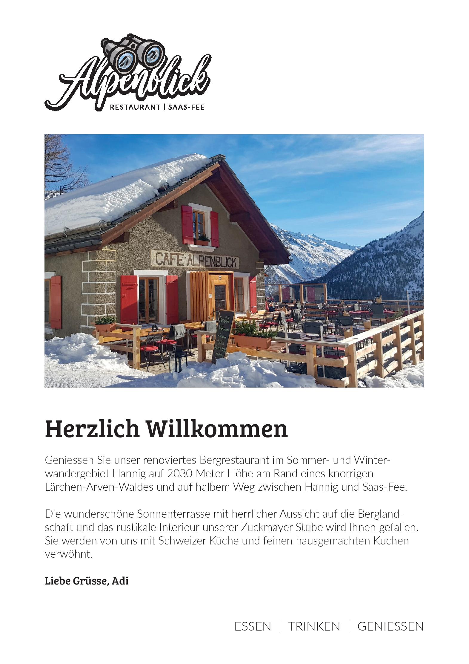 Speisekarte Restaurant Alpenblick in Saas-Fee, Seite 1