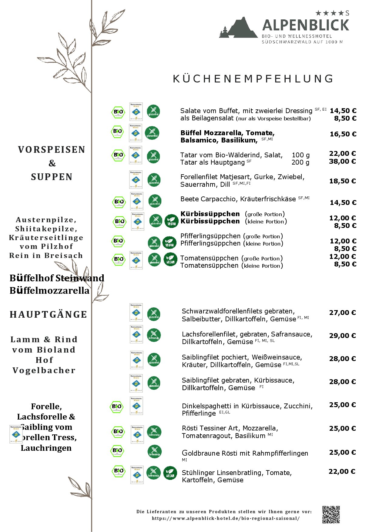 Speisekarte Alpenblick in Höchenschwand, Seite 1