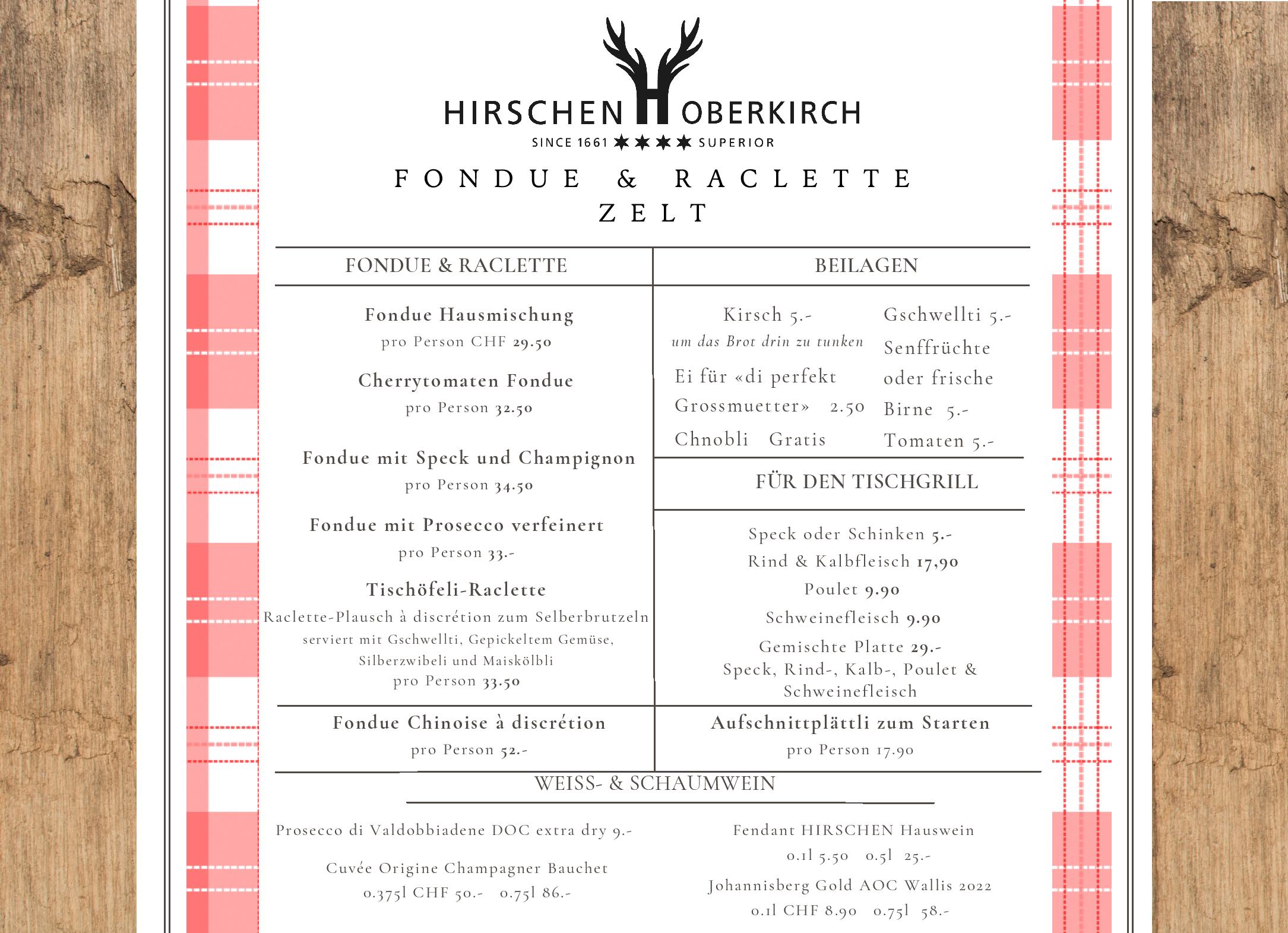 Speisekarte Restaurant Hirschen Oberkirch In Oberkirch LU 